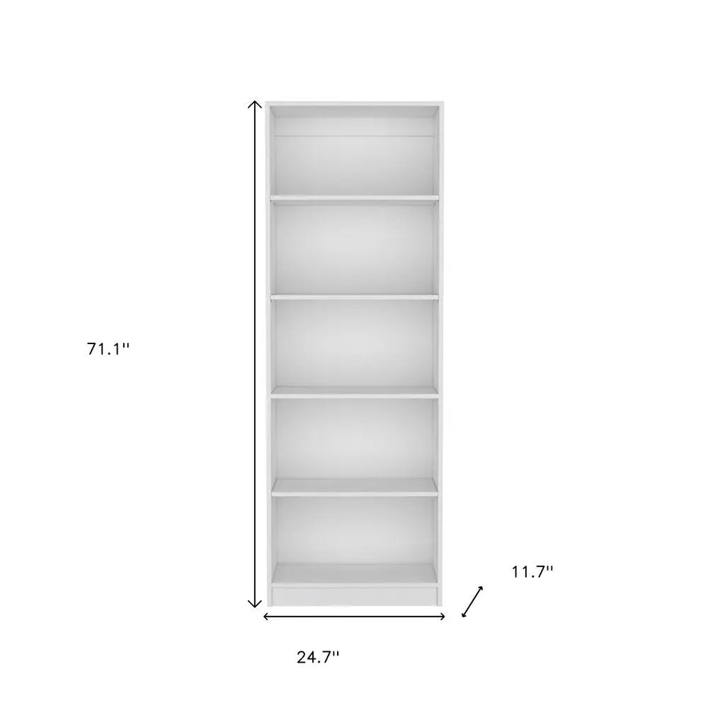 71" White Wood Five Tier Bookcase HomeRoots