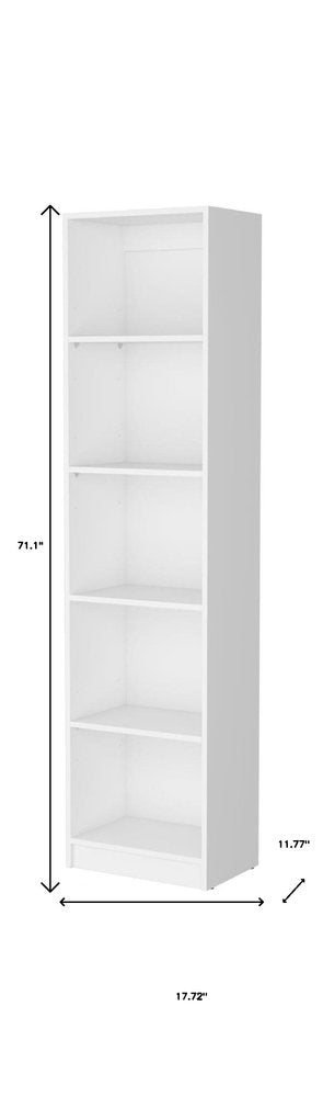71" White Wood Five Tier Bookcase