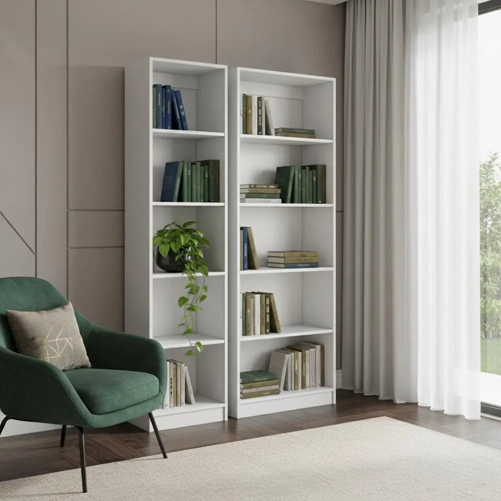 Set of Two White Wood Five Tier Modular Bookcase HomeRoots