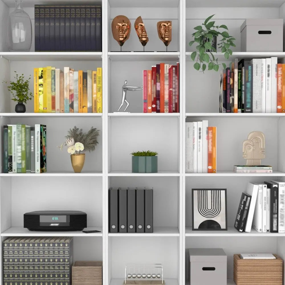 Set of Three White Wood Five Tier Modular Bookcase HomeRoots