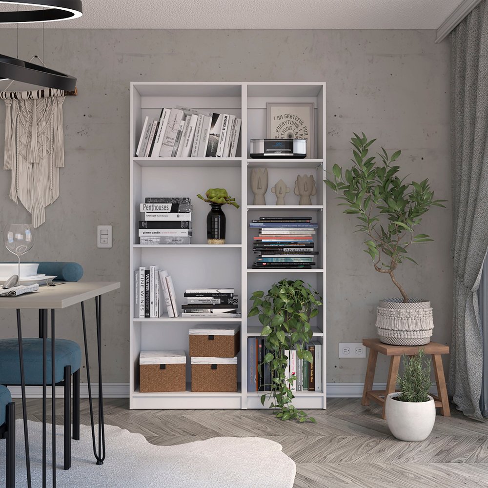 Set of Two White Wood Nine Tier Modular Bookcase