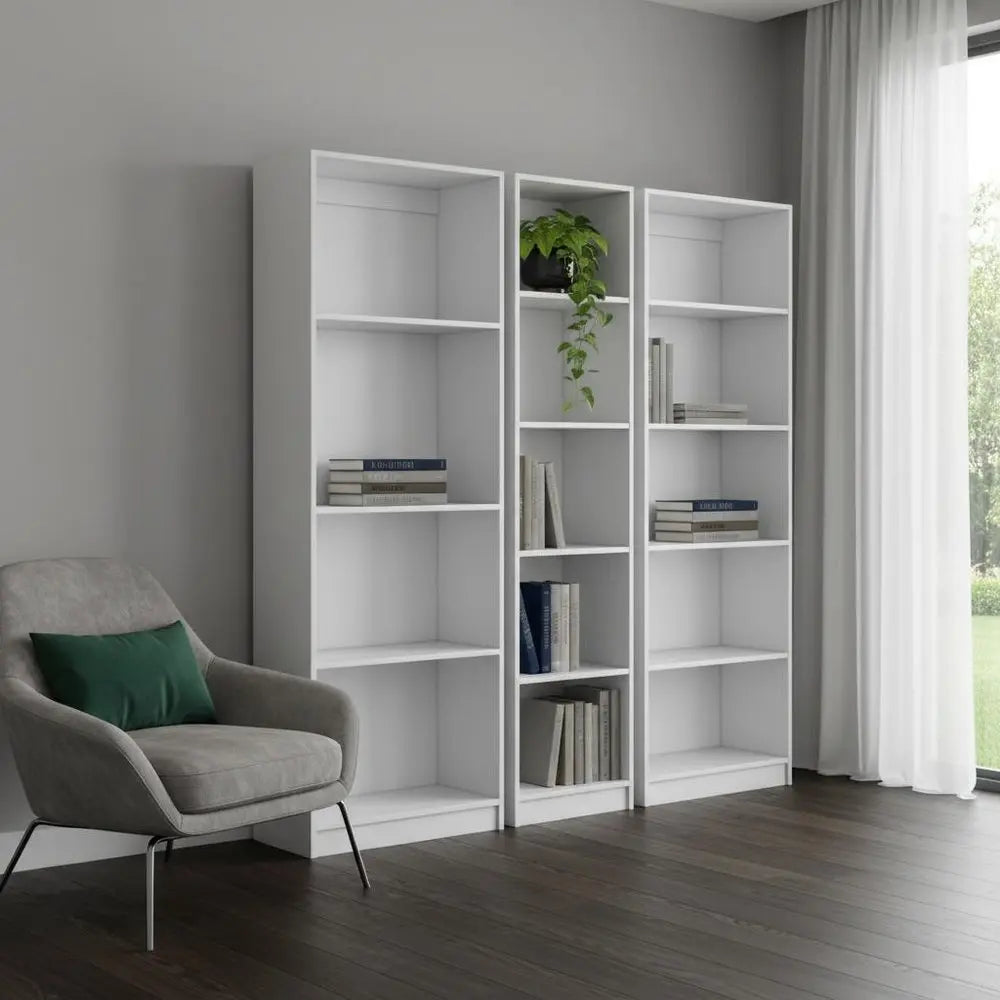Set of Three White Wood Fourteen Tier Modular Bookcase HomeRoots
