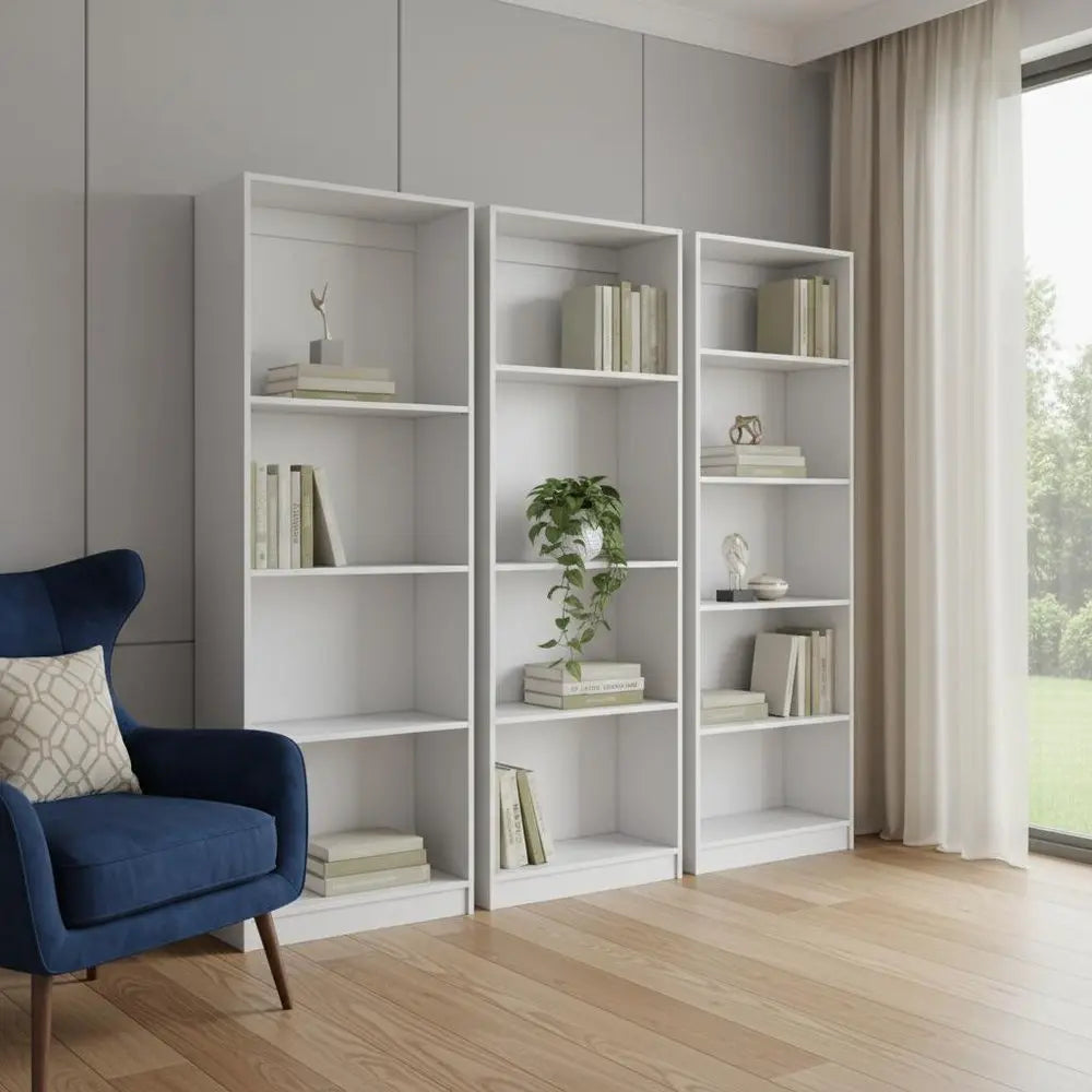 Set of Three White Wood Thirteen Tier Modular Bookcase HomeRoots