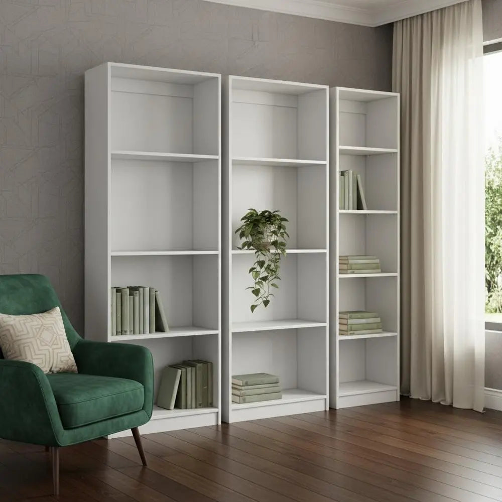 Set of Three White Wood Thirteen Tier Modular Bookcase HomeRoots