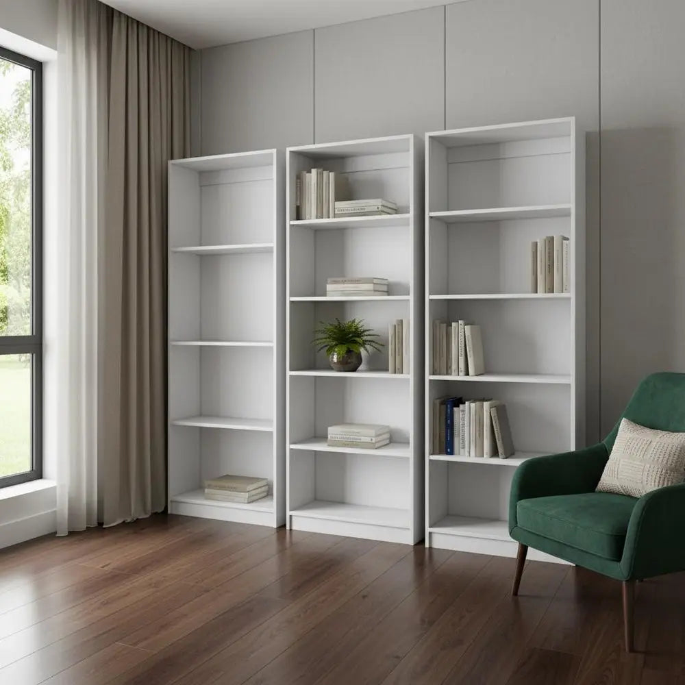 Set of Three White Wood Fourteen Tier Modular Bookcase HomeRoots