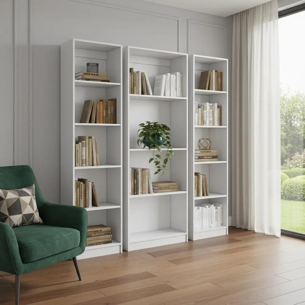 Set of Three White Wood Fourteen Tier Modular Bookcase HomeRoots