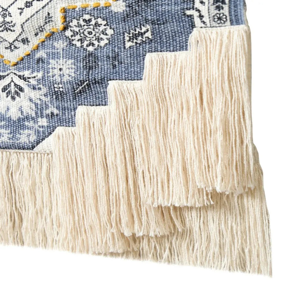 26" X 49" Blue And White Flower Floral Cotton Macrame Hanging Tapestry HomeRoots