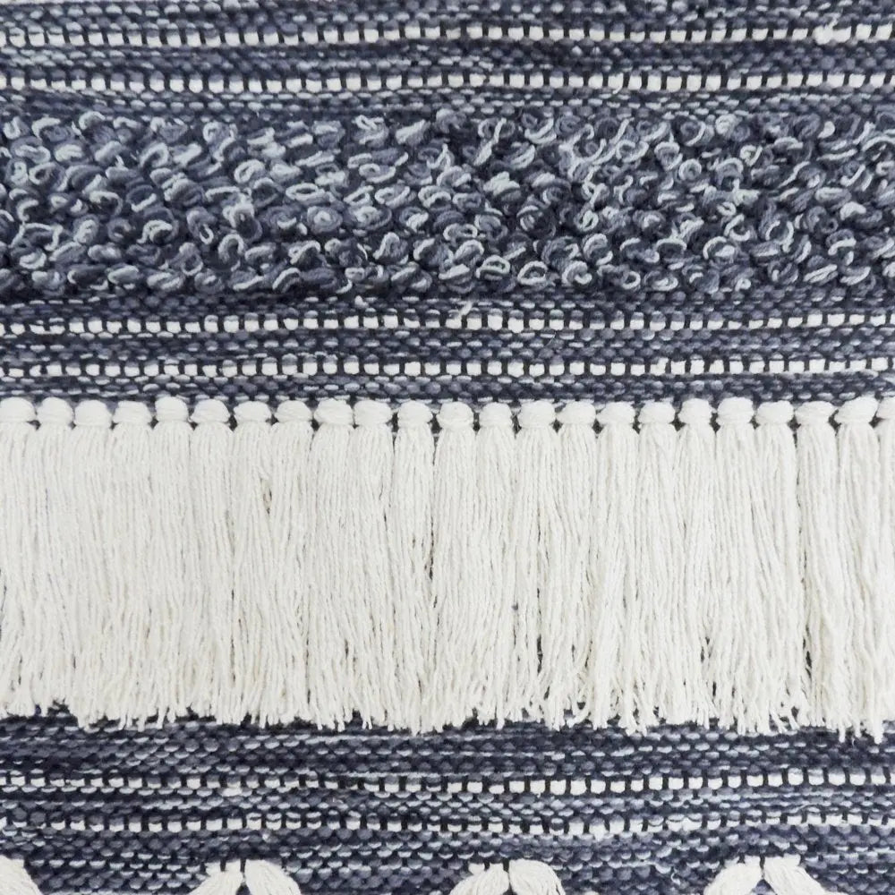 26" X 51" Denim Blue And White Geometric Cotton Macrame Hanging Tapestry HomeRoots