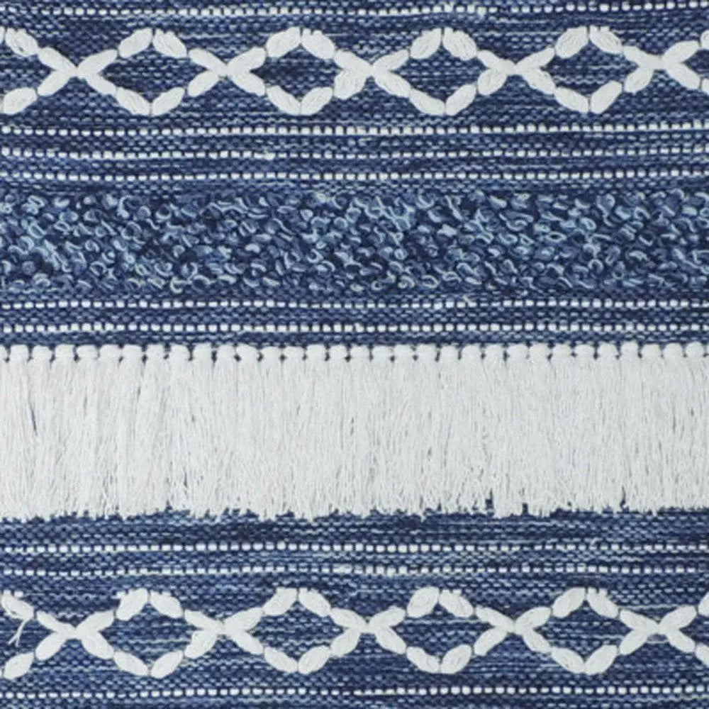 26" X 51" Denim Blue And White Geometric Cotton Macrame Hanging Tapestry HomeRoots