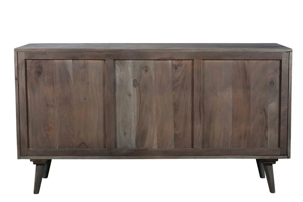 55" Dark Gray Carved Geometric Distressed Solid Wood Enclosed and Open Storage TV Stand - NOVA HOME FURNITURE