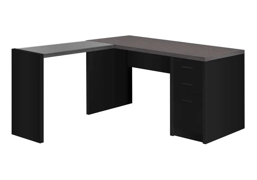 55" Gray and Black L Shape Computer Desk With Three Drawers - NOBLE HOME INTERIORS