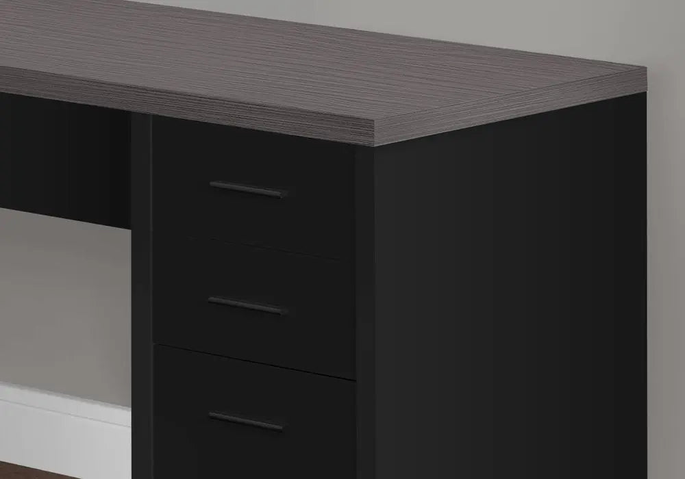55" Gray and Black L Shape Computer Desk With Three Drawers - NOBLE HOME INTERIORS