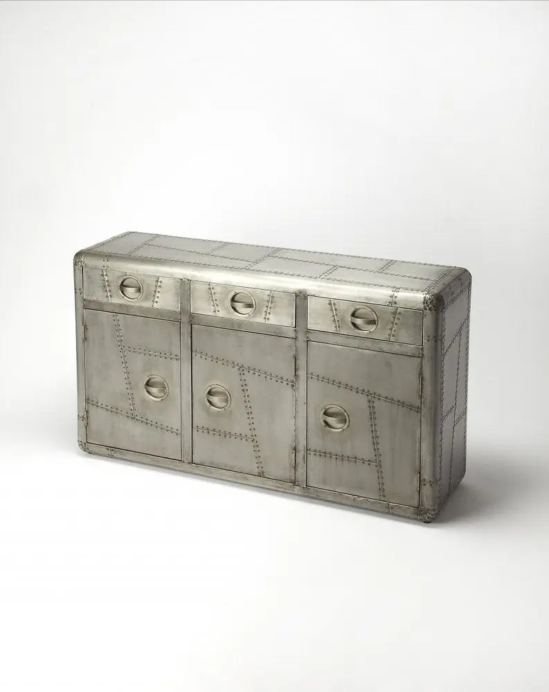 55" Silver Steel Console Accent Cabinet With Three Drawers - NOVA HOME FURNITURE