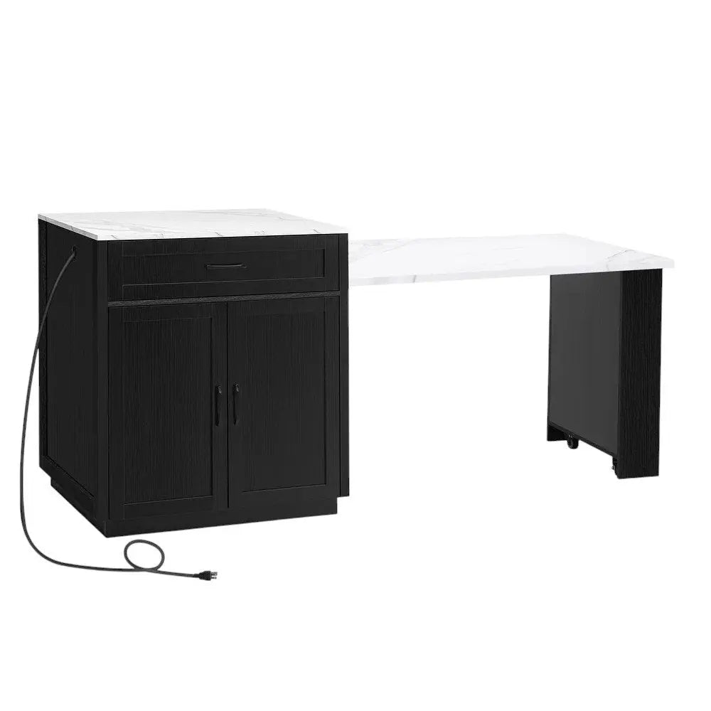 55" White and Black Wood Barn Door Rolling Kitchen Island With Storage With USB - NOVA HOME FURNITURE