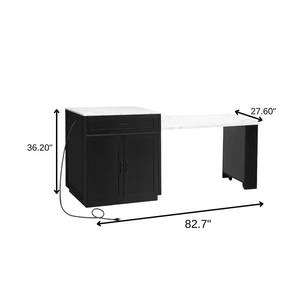 55" White and Black Wood Barn Door Rolling Kitchen Island With Storage With USB - NOVA HOME FURNITURE