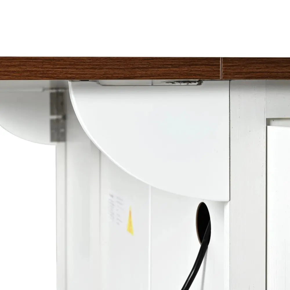 55" White Wood Barn Door Rolling Kitchen Island With USB - NOVA HOME FURNITURE