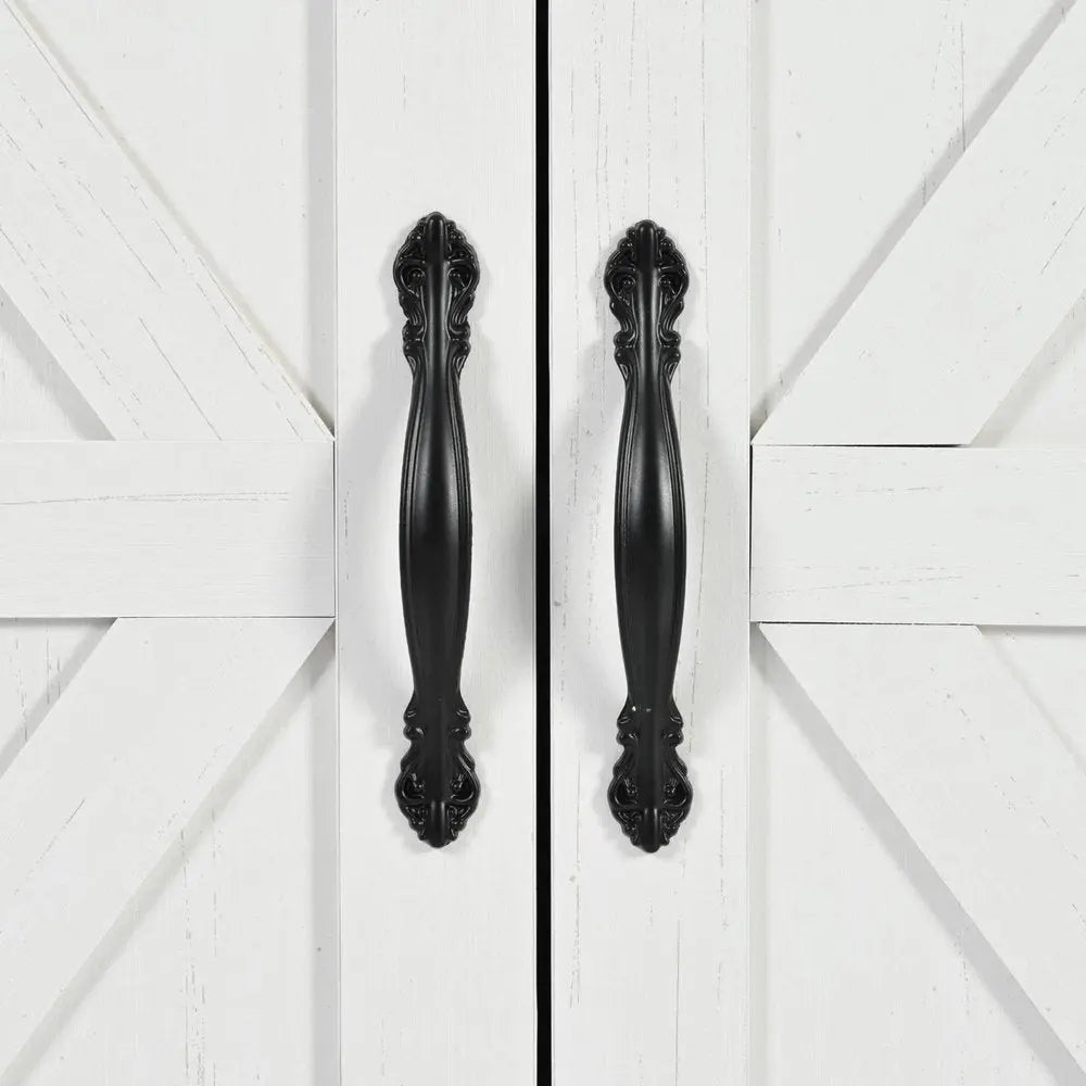 55" White Wood Barn Door Rolling Kitchen Island With USB - NOVA HOME FURNITURE