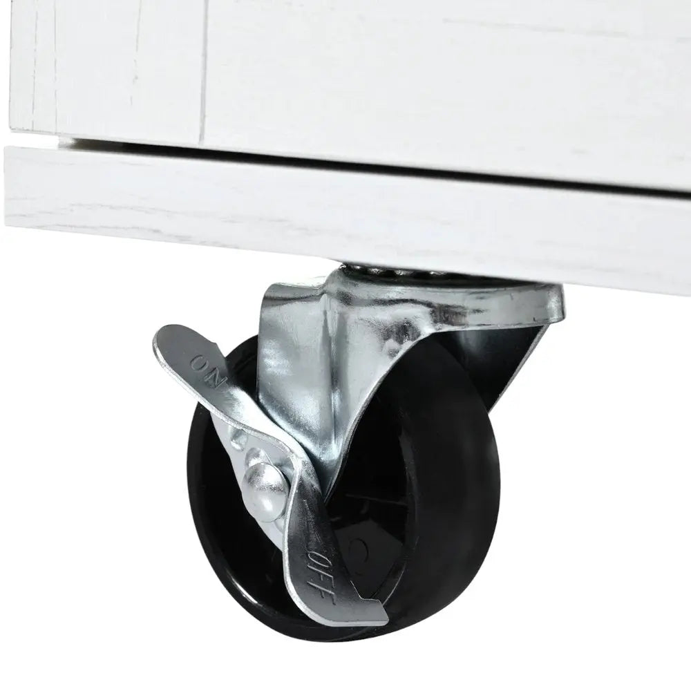 55" White Wood Barn Door Rolling Kitchen Island With USB - NOVA HOME FURNITURE