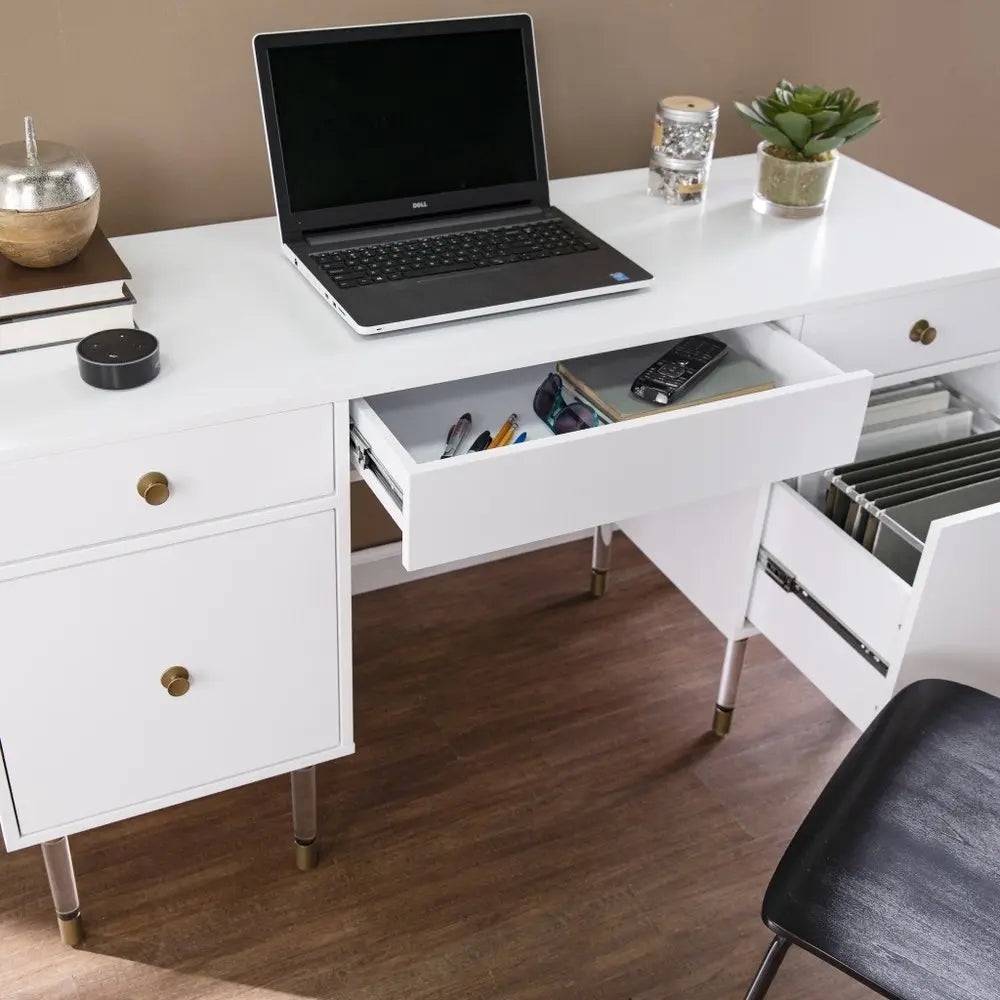 55" White Writing Desk With Four Drawers - NOBLE HOME INTERIORS