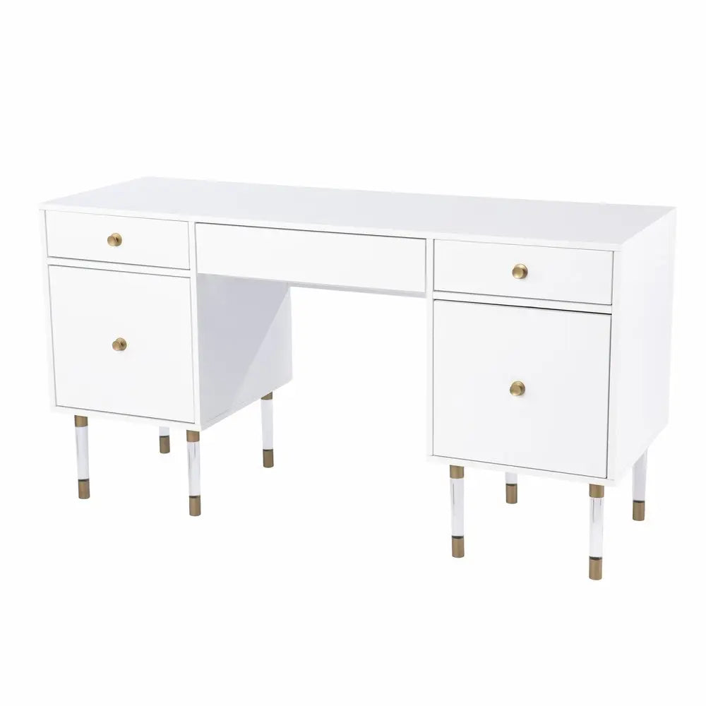 55" White Writing Desk With Four Drawers - NOBLE HOME INTERIORS