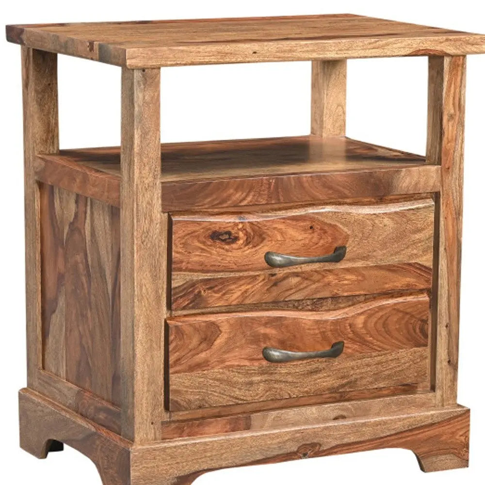 27" Brown Solid Wood Two Drawer Nightstand HomeRoots
