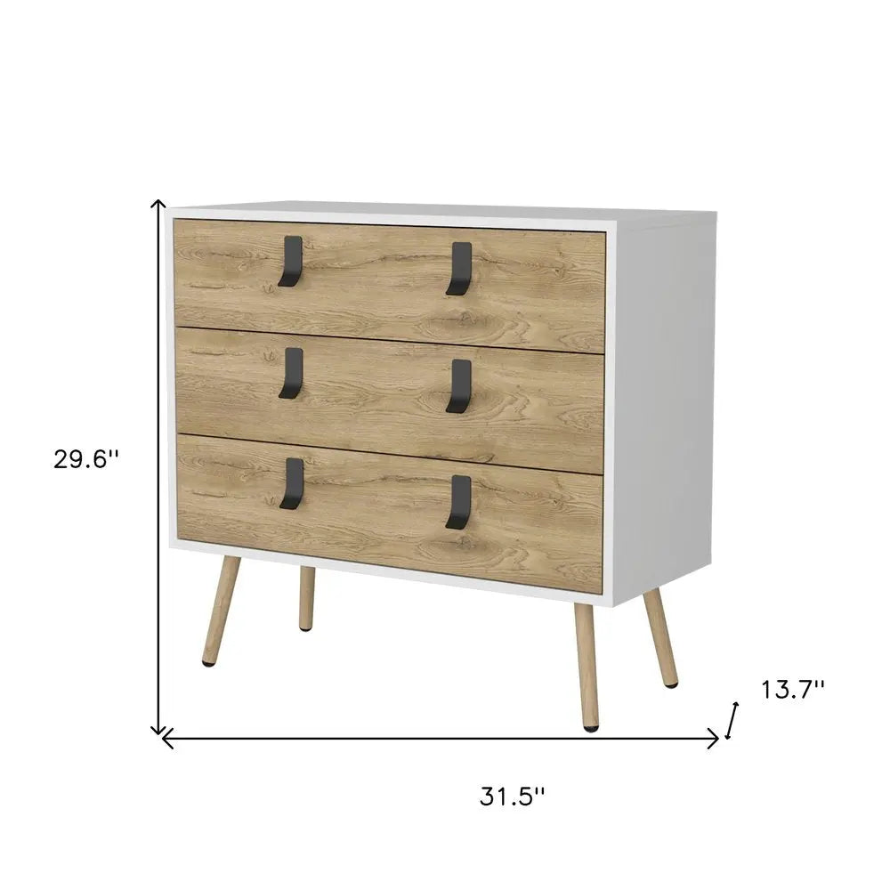 32" White and Natural Three Drawer Dresser HomeRoots
