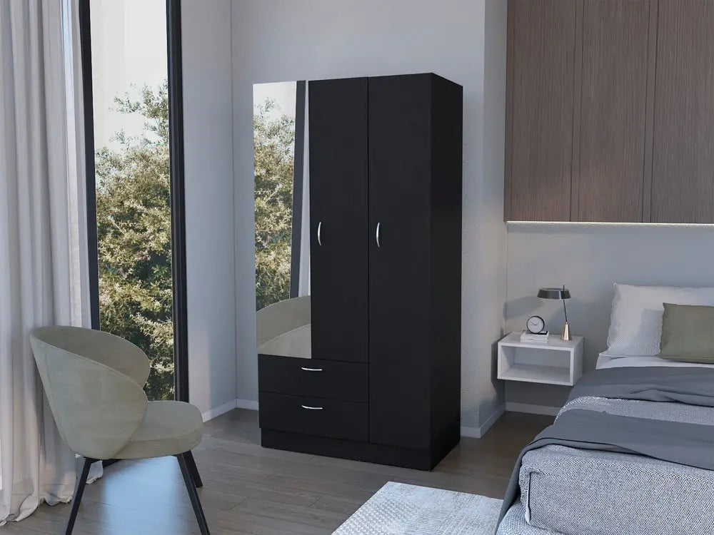 71" Black Mirrored Two Door Two Drawer Combo Dresser HomeRoots