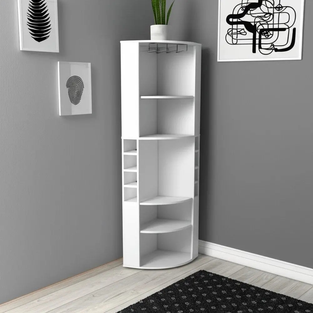 71" White Wood Corner Bar Cabinet HomeRoots