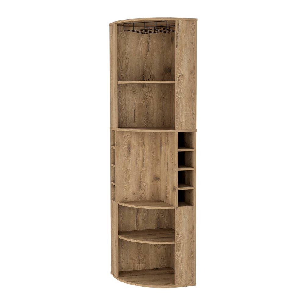 Mueble bar esquinero de madera natural de 71"