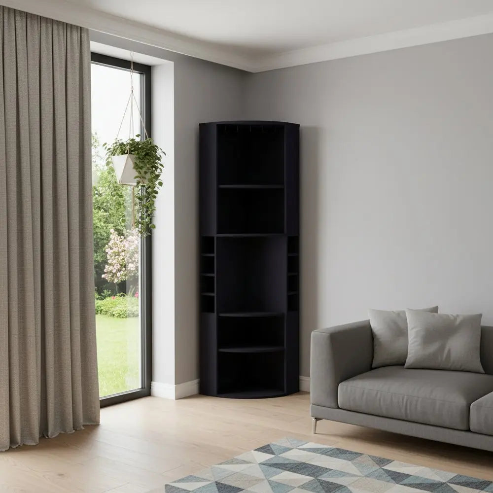 71" Black Wood Corner Bar Cabinet HomeRoots