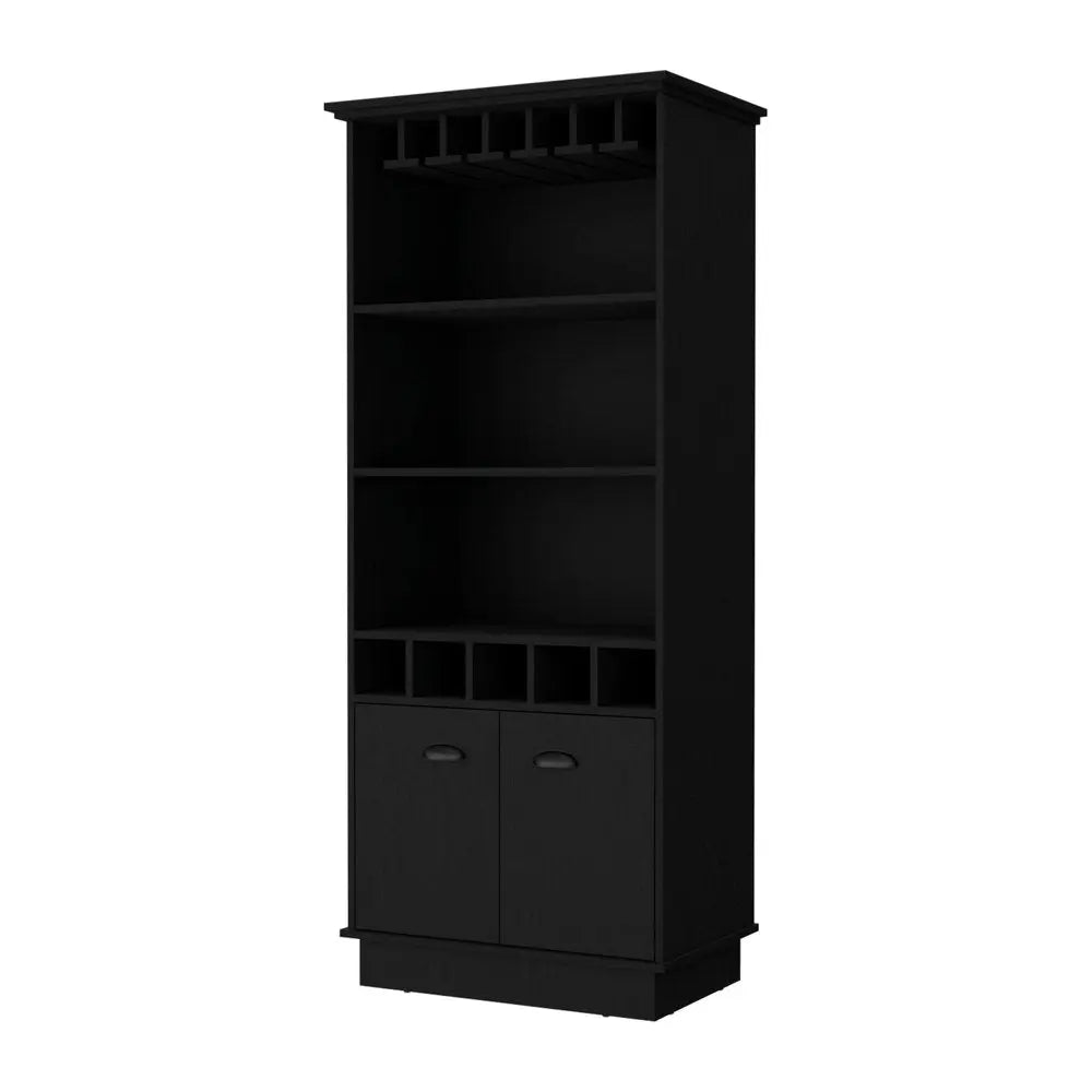 70" Black Wood Bar Cabinet With Two Doors HomeRoots