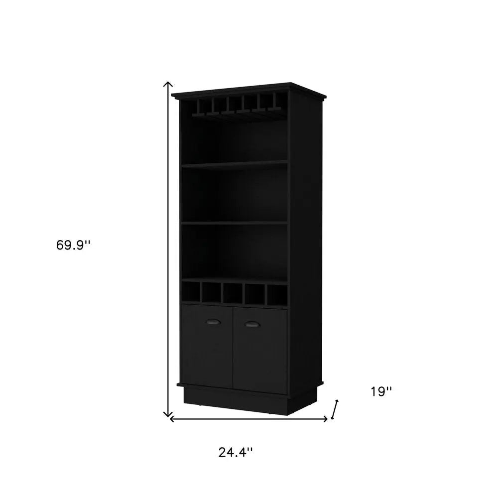 70" Black Wood Bar Cabinet With Two Doors HomeRoots
