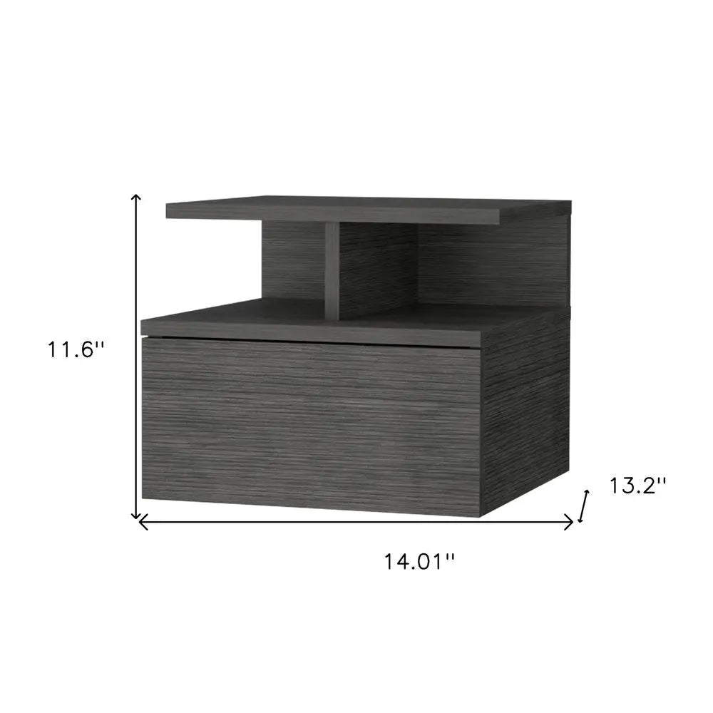 12" Gray Wood One Drawer Floating Nightstand HomeRoots