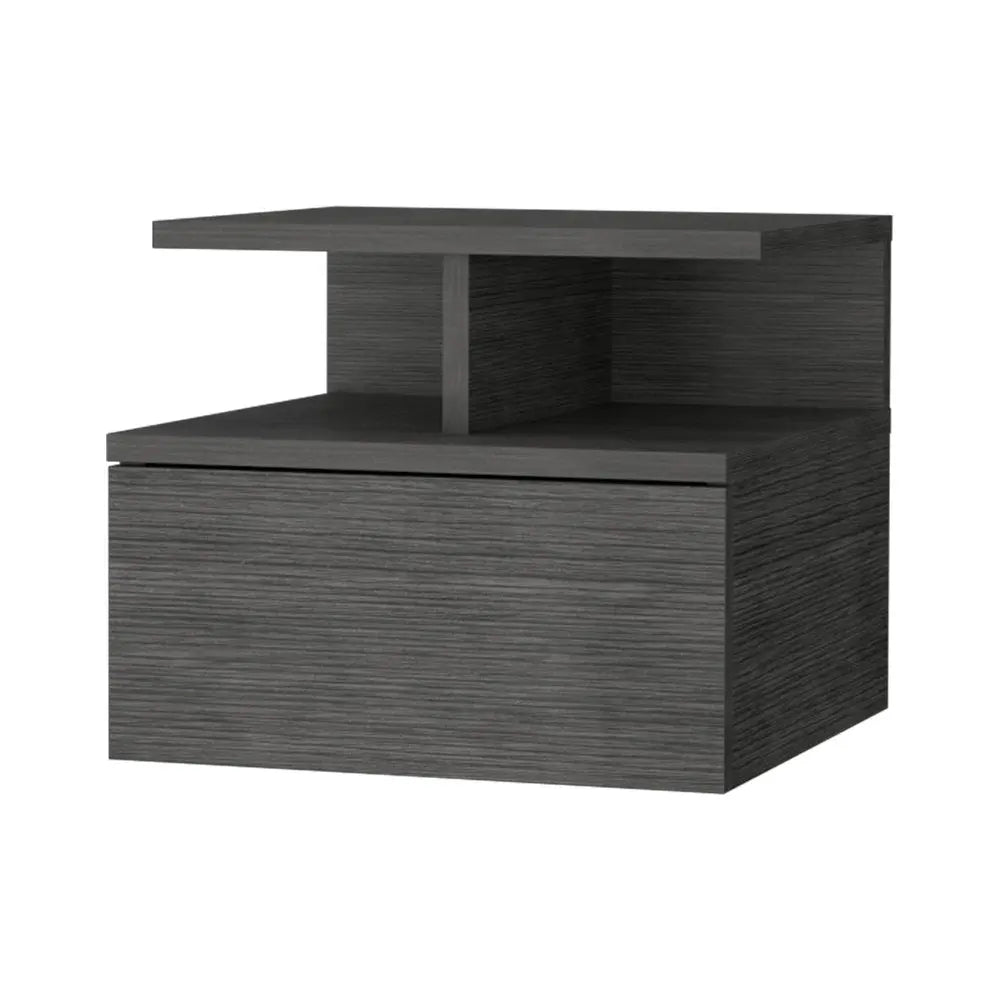 12" Gray Wood One Drawer Floating Nightstand HomeRoots