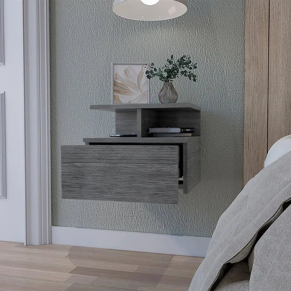 12" Gray Wood One Drawer Floating Nightstand HomeRoots