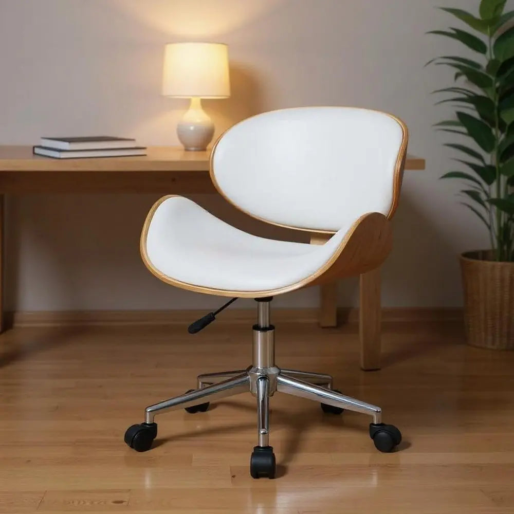 Brown White and Silver Adjustable Height Swivel Rolling Office Chair HomeRoots