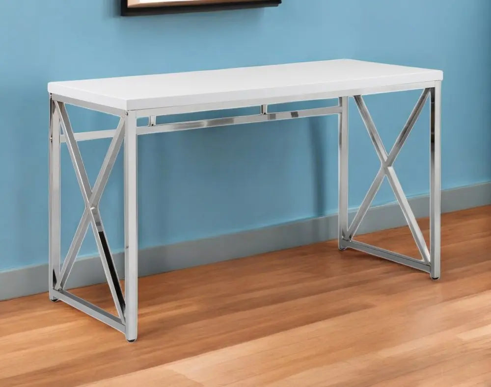 47" White and Silver Wood and Metal Computer Desk HomeRoots