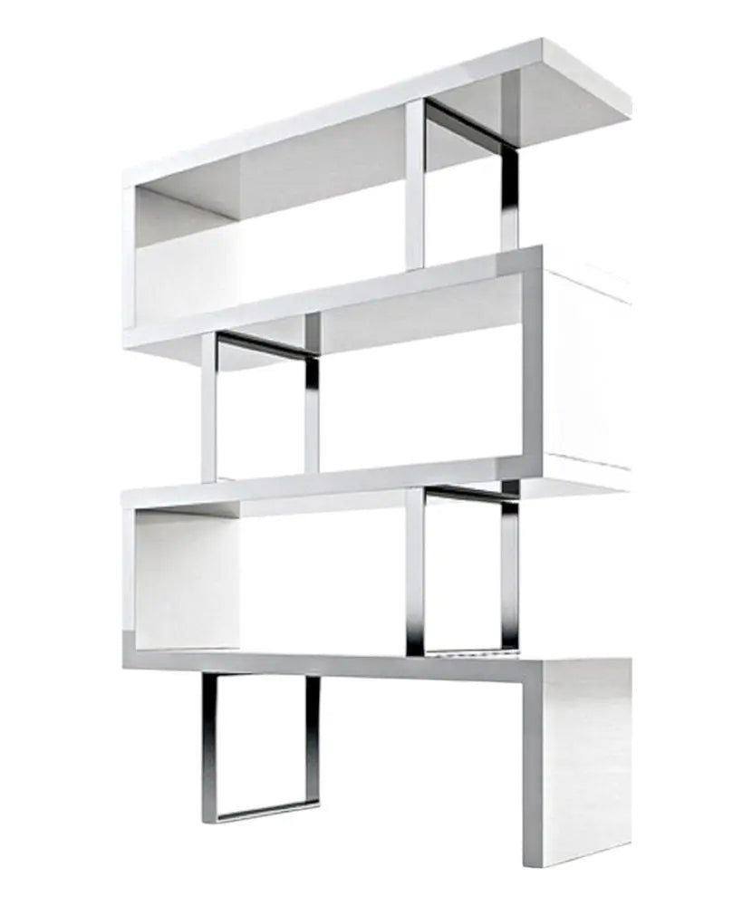 67" White And Silver Metal and Wood Three Tier Etagere Bookcase HomeRoots