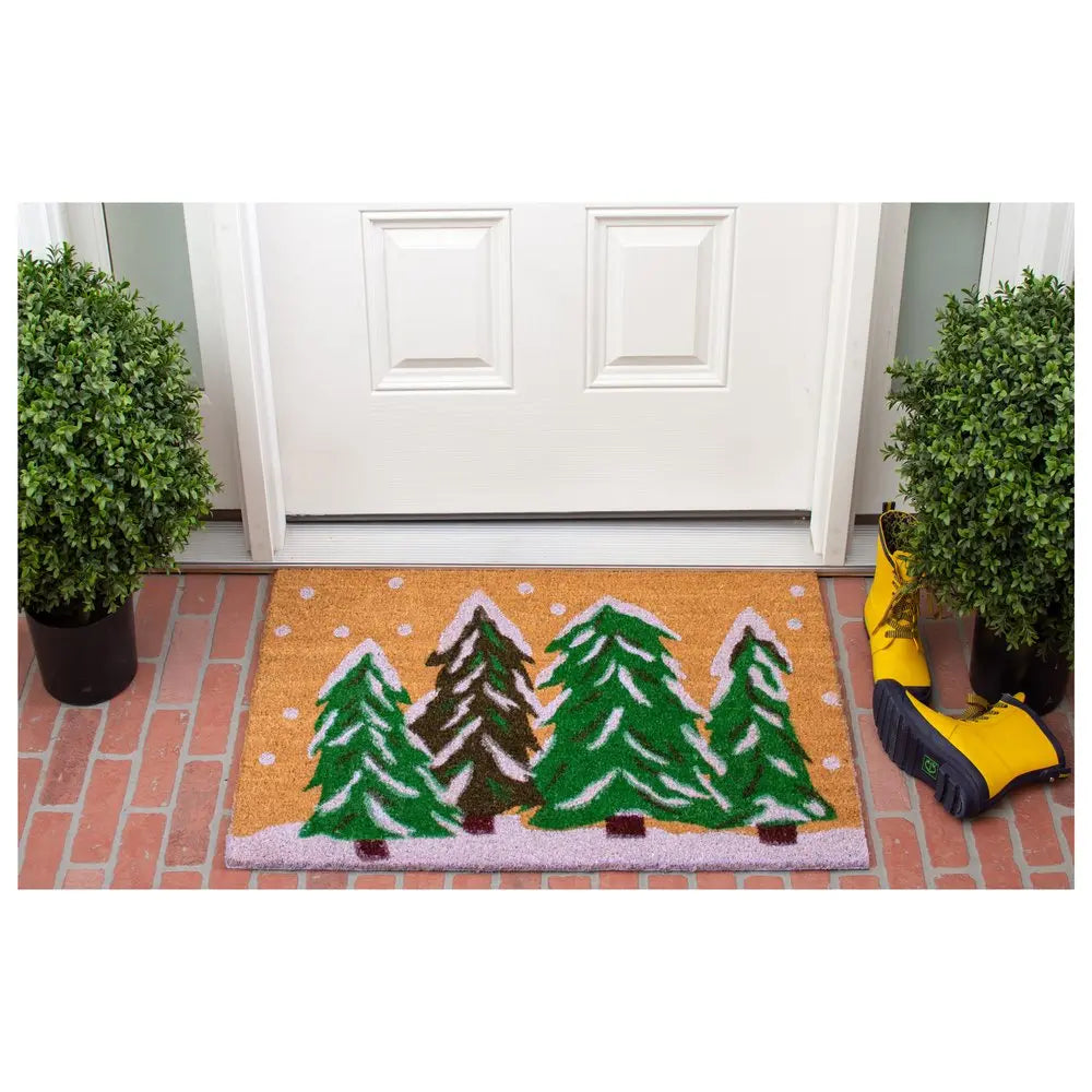 17" X 29" Natural and Green Coir Christmas Trees Outdoor Christmas Door Mat HomeRoots