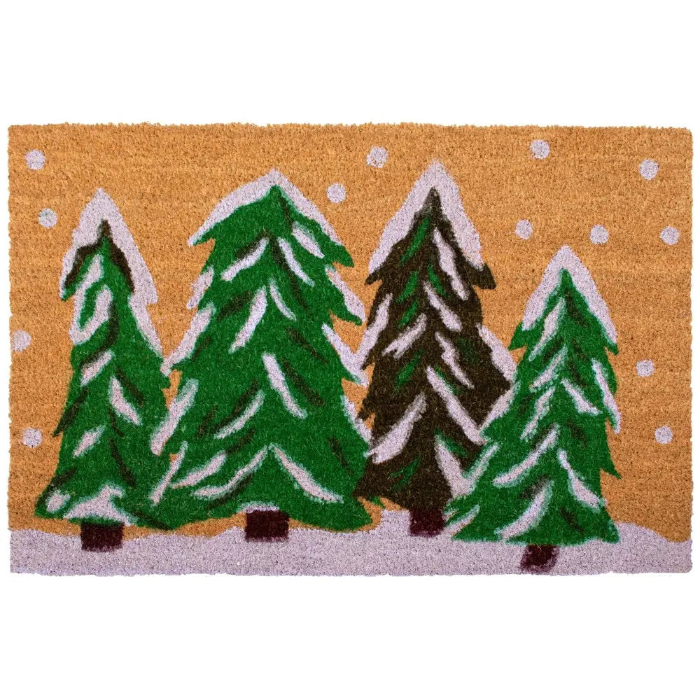 17" X 29" Natural and Green Coir Christmas Trees Outdoor Christmas Door Mat HomeRoots