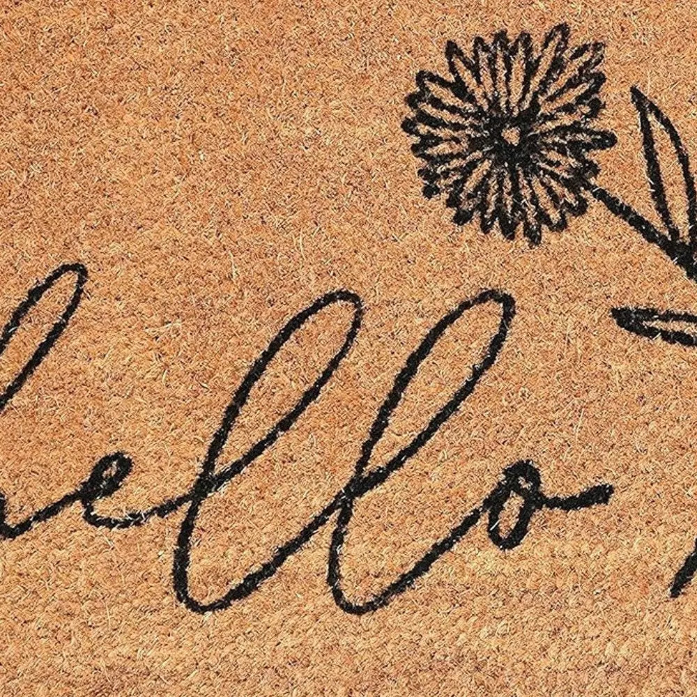 24" X 36" Natural and Black Coir Floral Hello Outdoor Door Mat HomeRoots