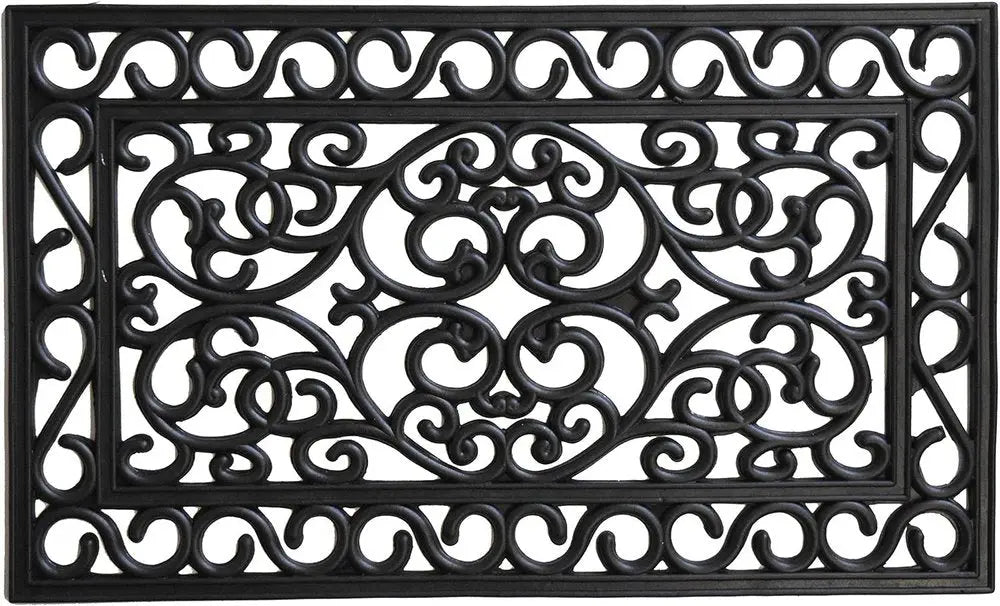 18" X 30" Black Rubber Scrollwork Outdoor Door Mat