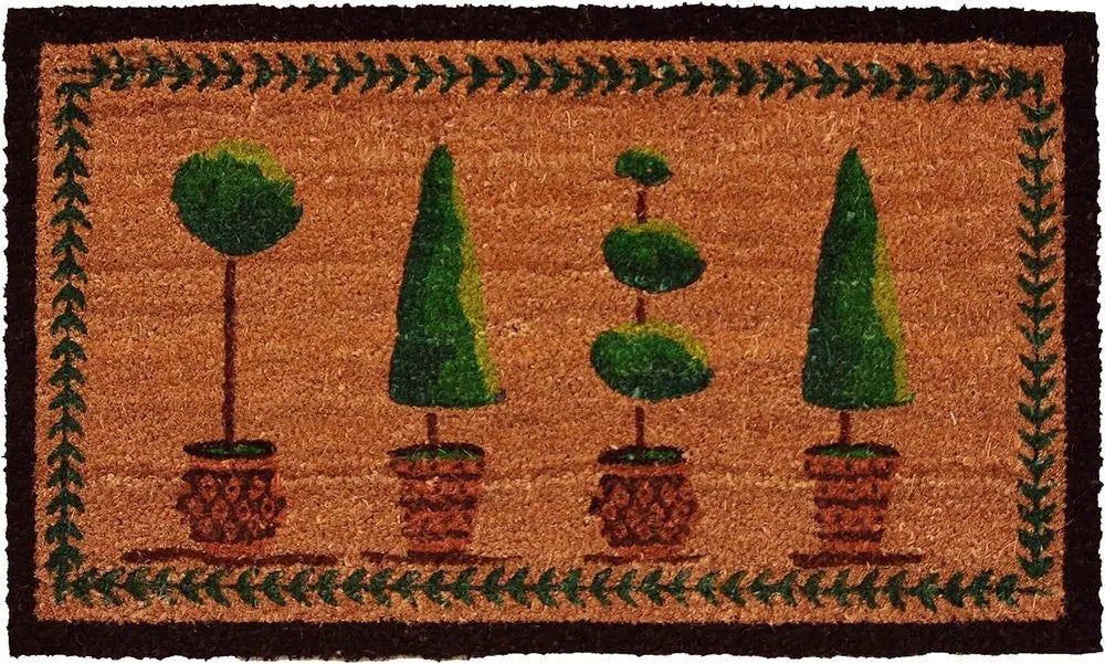 17" X 29" Natural and Green Coir Topiary Outdoor Door Mat HomeRoots