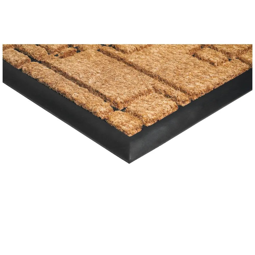 Felpudo geométrico para exterior de fibra de coco natural y negra de 24" x 36"