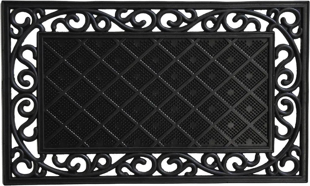 18" X 30" Black Rubber Geometric Outdoor Door Mat