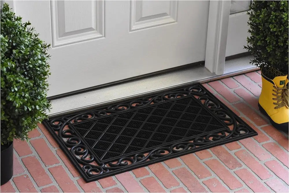 18" X 30" Black Rubber Geometric Outdoor Door Mat HomeRoots