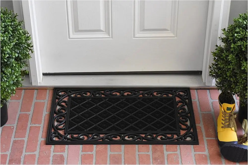 18" X 30" Black Rubber Geometric Outdoor Door Mat HomeRoots