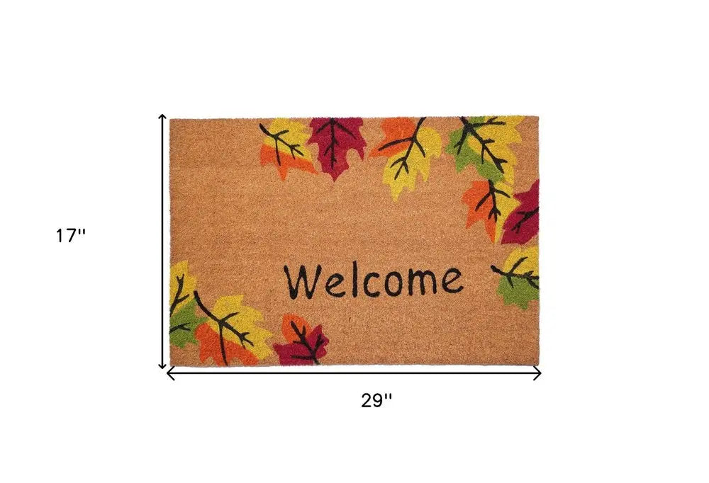 17" X 29" Natural Red and Yellow Coir Leaves Welcome Outdoor Fall Door Mat HomeRoots