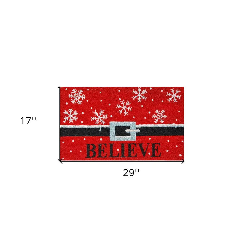 17" X 29" Red Black and White Coir Snowflake Believe Outdoor Christmas Door Mat HomeRoots