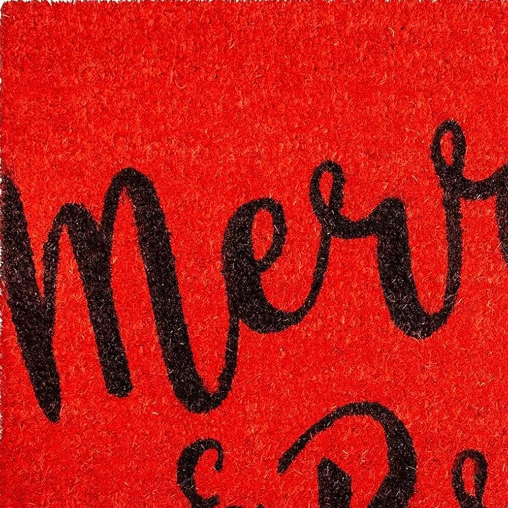 17" X 29" Red and Black Coir Merry and Bright Outdoor Christmas Door Mat HomeRoots